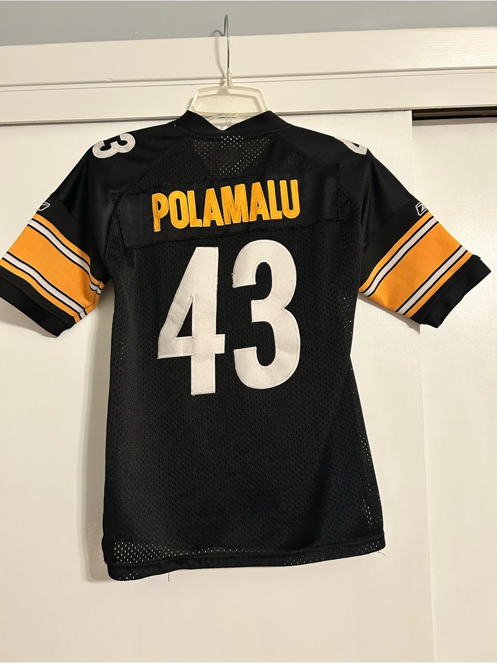 NFL Reebok Steelers #43 Polamalu Football Jersey - Black and Gold